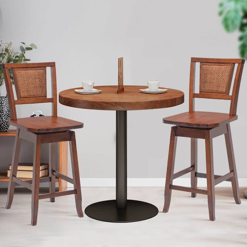24.5" Kitchen Bar Stool Set of 2 with Rubber Wood Frame Wide Seat and Adjustable Footrests - 16.5" x 18.5" x 39"
