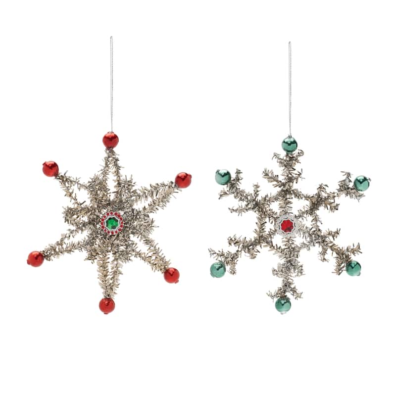 Set of 12 Plastic Snowflake Ornaments Red Green for Holiday Tree - 6.5" x 2.5" x 5.5"