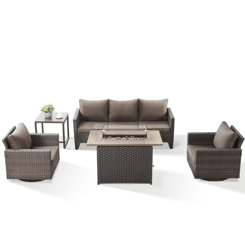 Outdoor Sofa Glider Chairs & Fire Table Brwon-Grey - Brown