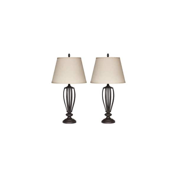 Ashley Furniture L201944 Set Of 2 Mildred Bronze Finish Metal Table Lamp W Fabric Shade Overstock 16260727