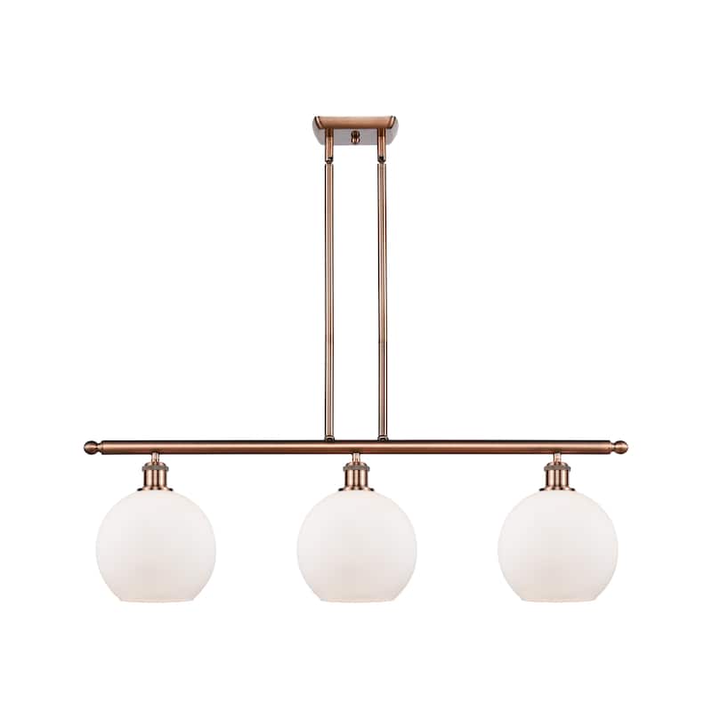 Innovations Lighting Athens 3 Light 36" Island Light - 8" Shade - Antique Copper/Matte White