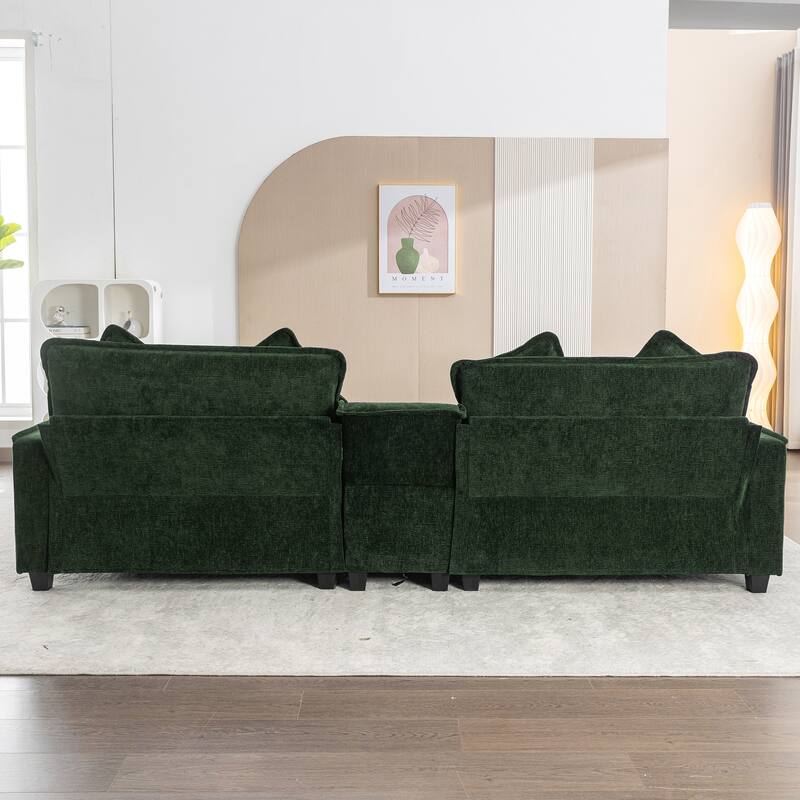 111" Chenille Sectional Sofa Set with USB Ports & Cup Holders, Oversized Chaise Lounge Modular Loveseat with 2 Ottomans