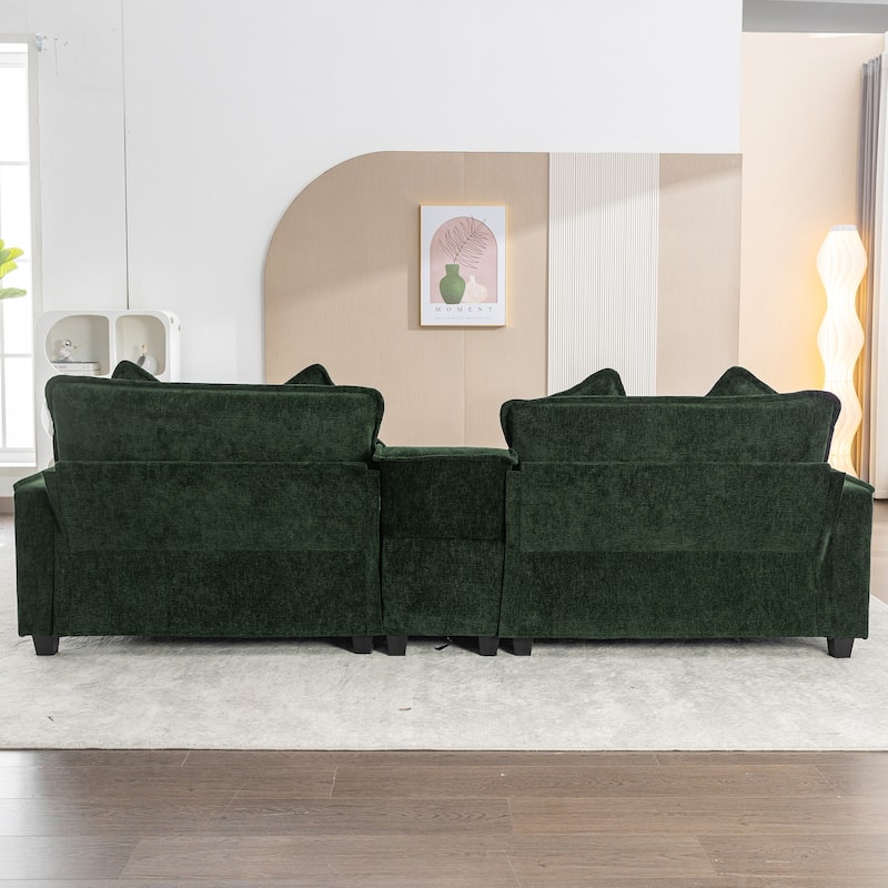 111" Chenille Sectional Sofa with 2 Ottomans, 2 USB Ports, 2 Cup Holders, Storage, Green