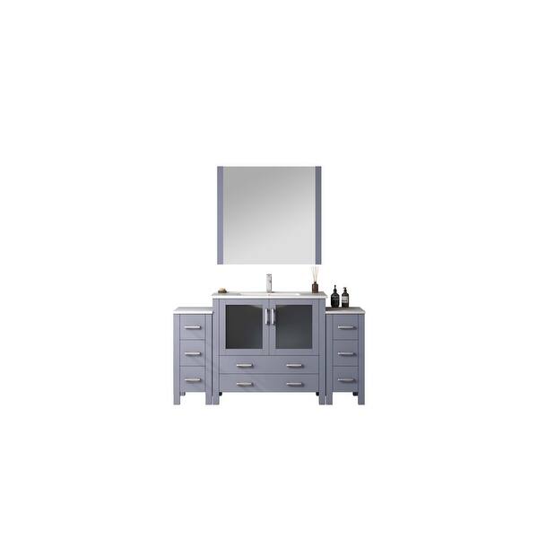 slide 1 of 3, Lexora Volez 60 Inch Bathroom Vanity Cabinet in Dark Grey with Top and Mirror