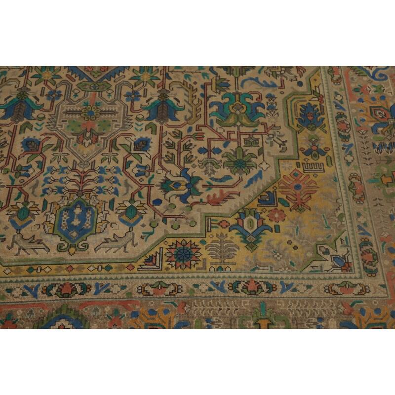 Hand Knotted Oriental 100% Wool Carpet Traditional Medallion Brown Tabriz Area Rug - 9' 6'' X 6' 7''
