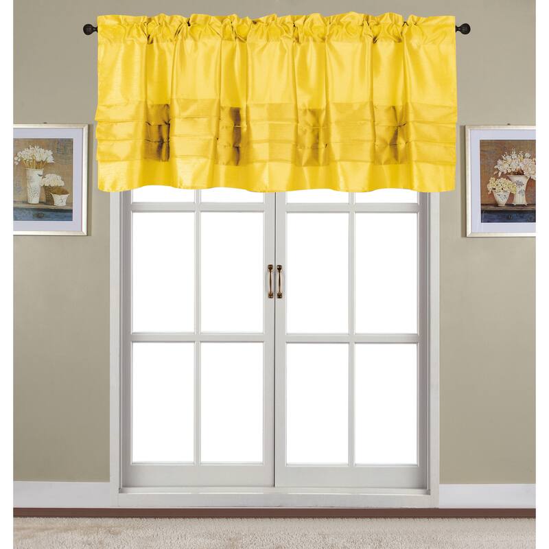 Nancy Faux Silk Pleated Rod Pocket Valance - 54 x 18 in. - 54 x 18 in. - Lemon