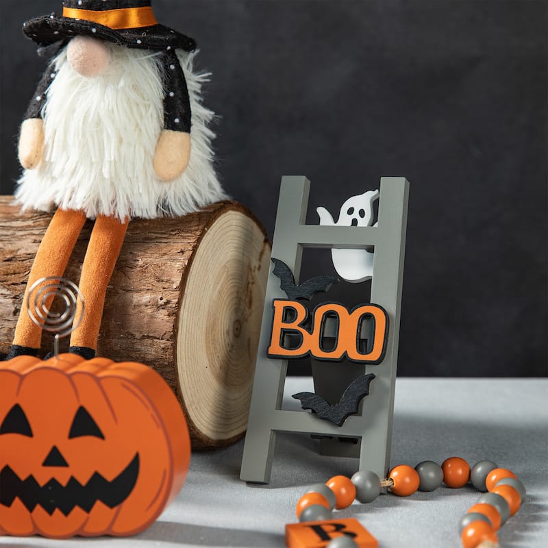 Glitzhome Halloween Christmas Gnome Pumpkin Block Set Word Sign Table Decor with Tiered Tray