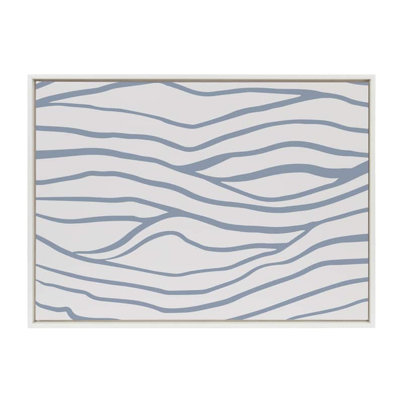 Kate and Laurel Sylvie Simple Elegant Coastal Waves Framed Canvas by The Creative Bunch Studio