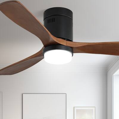 52 Inch Low Profile Flush Mount Wood Blades Ceiling Fan with Remote,Integrated Light Optional