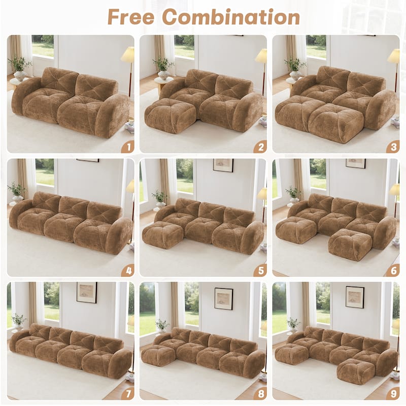 Anmytek Camel Velvet Tufted 2 Seater Cloud Sofa with Anti Slip Design and High Density Sponge for Living Room