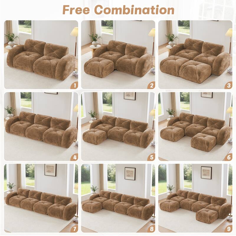 Modular Sectional Sofa Loveseat for Living Room, Stylish Accent Couch Camel 2-Seater Sofa Couch Settee