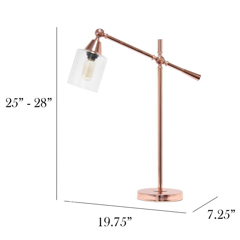 28 in. Rose Gold Finish Table Lamp with Gold Shade, Desk Lamp for Writing and Computer Desks