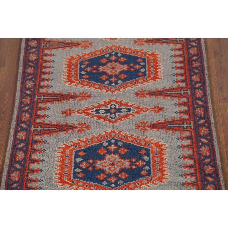 Gray Viss Indian Runner Rug Handmade Wool Carpet - 2'8"x 10'0"
