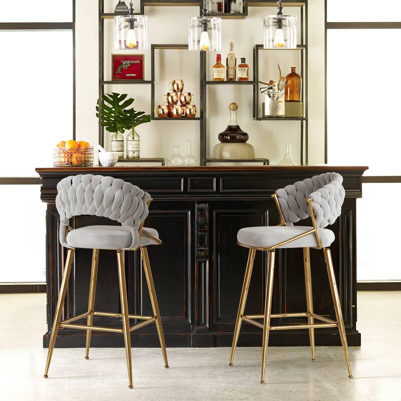 25.2" Modern Velvet Counter Stool with Gold Accents, Ergonomic Design & Plush Seat for Kitchen Island & Bar