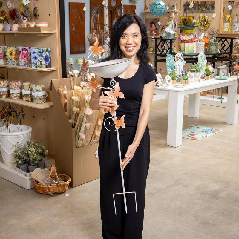 42" Metal Staked Butterfly Bird Bath