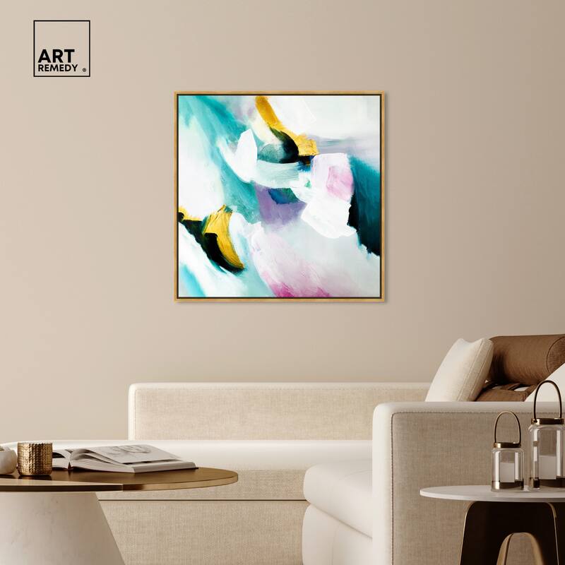 Art Remedy Still Violas Framed Blue Abstract 1 Piece Canvas Wall Art