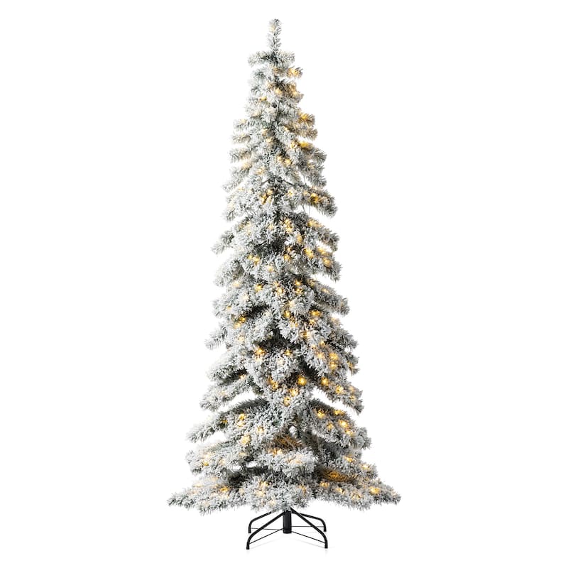 Glitzhome 7.5ft/9ft/12ft Pre-Lit Flocked Layered Spruce Artificial Christmas Trees