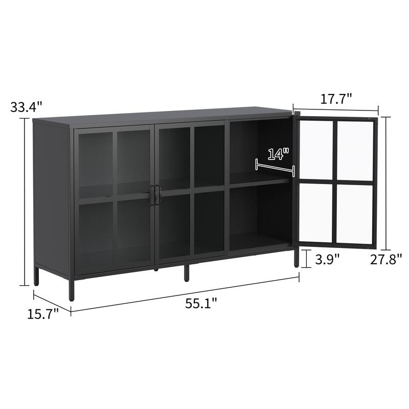 55"L Metal Storage Sideboard Buffet Cabinet