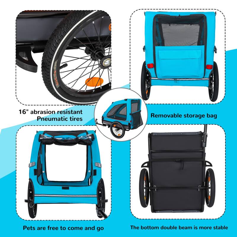 88LB Dog Bike Trailer - Foldable Pet Bicycle Cart with Quick Release Wheels, Storage Bags & Safety Leash