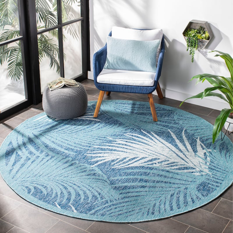 SAFAVIEH Courtyard Deana Indoor/ Outdoor Waterproof Patio Backyard Rug - 6'7" x 6'7" Round - Aqua/Navy