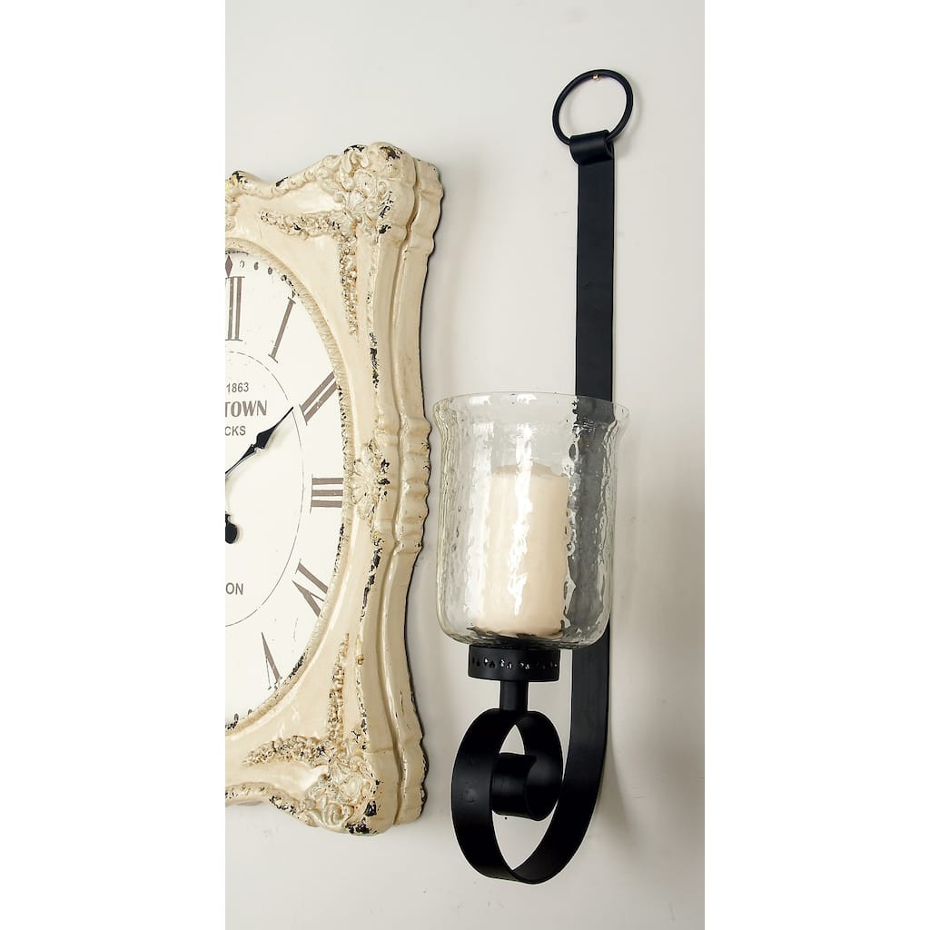 Black Metal Handmade Pillar Scroll Wall Sconce - 9 x 7 x 31