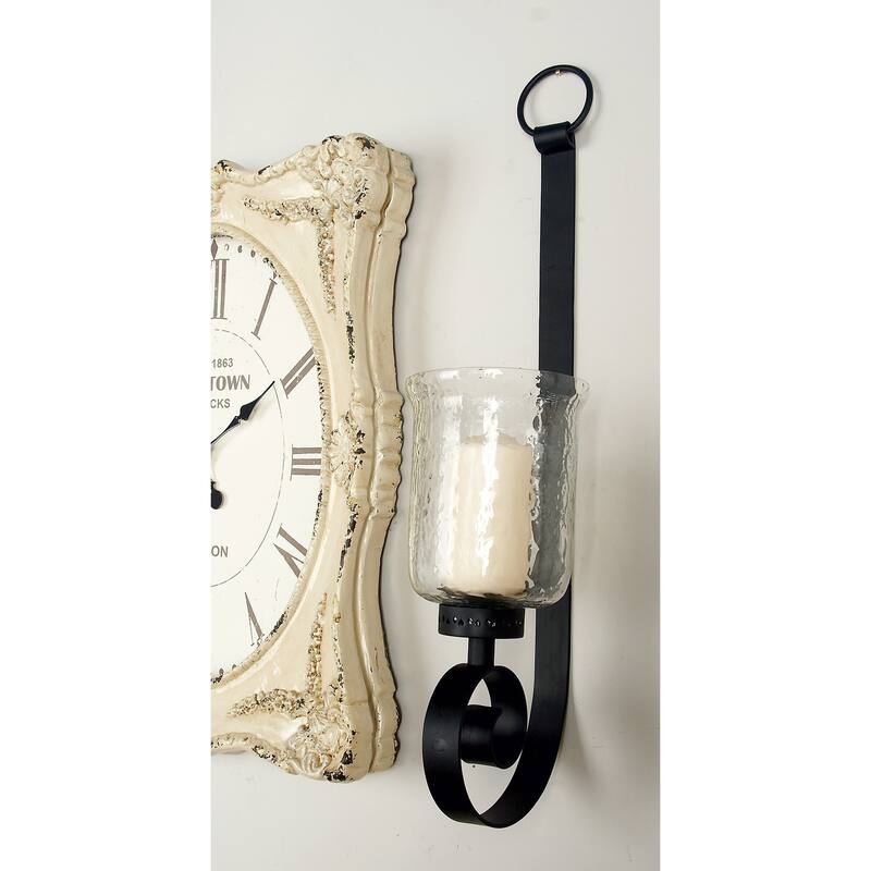 Black Metal Handmade Pillar Scroll Wall Sconce - 9 x 7 x 31