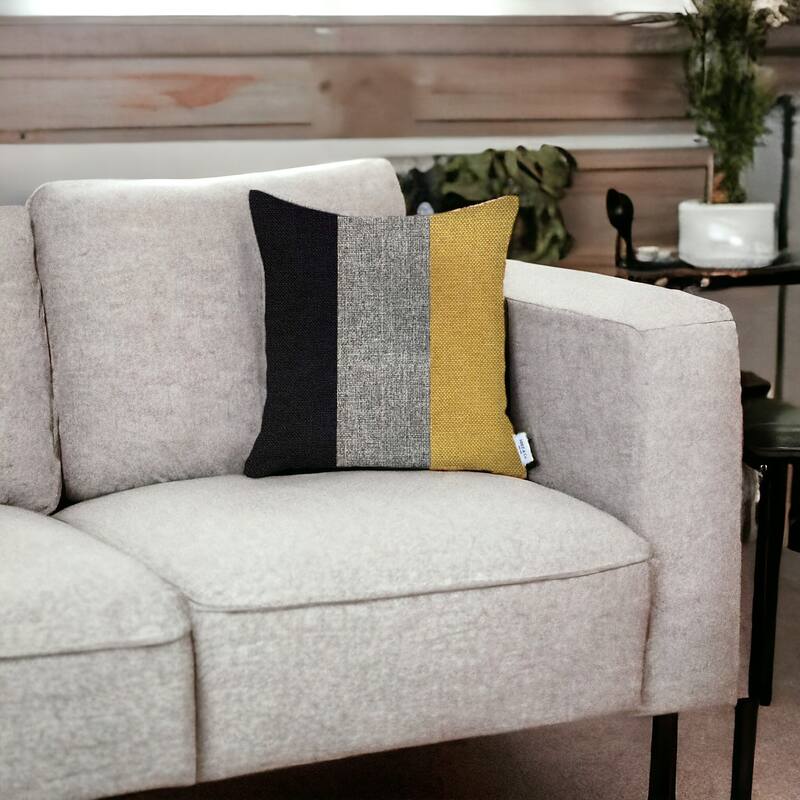 HomeRoots 18" X 18" Black And Yellow Geometric Zippered Handmade Polyester Throw Pillow Cover