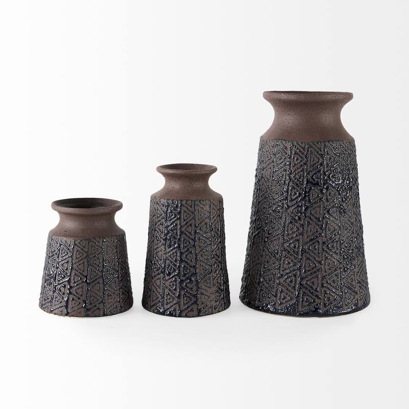 Sefina I Small Brown/Black Patterned Ceramic Vase - 4.5"W x 4.5"D 5.5"H
