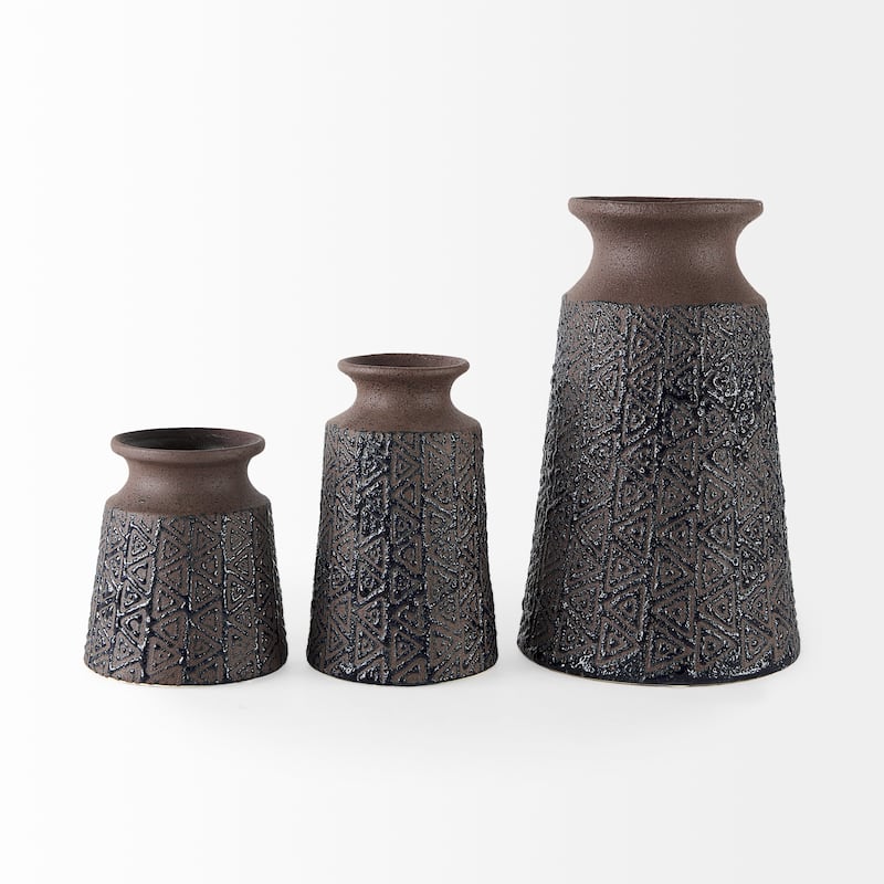 Sefina II Medium Brown/Black Patterned Ceramic Vase - 4.5"W x 4.5"D x 7.5"H