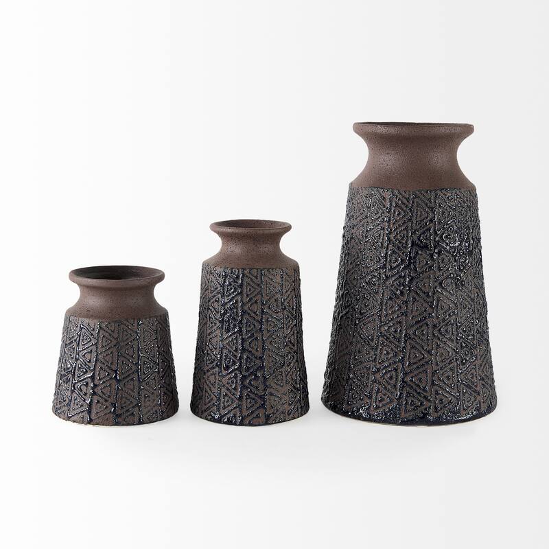 Sefina III Large Brown/Black Patterned Ceramic Vase - 7"W x 7"D x 11"H
