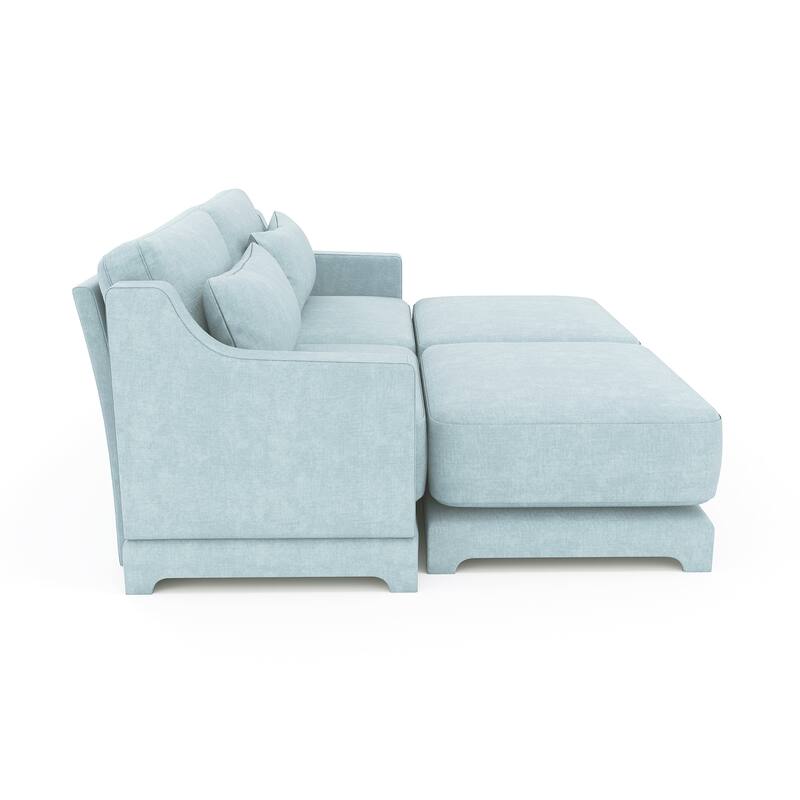 73.2" Chenille 2-Seater Sofa with Ottoman, 2 Lumbar Pillows, High-Resilience Sponge and Solid Wood Base
