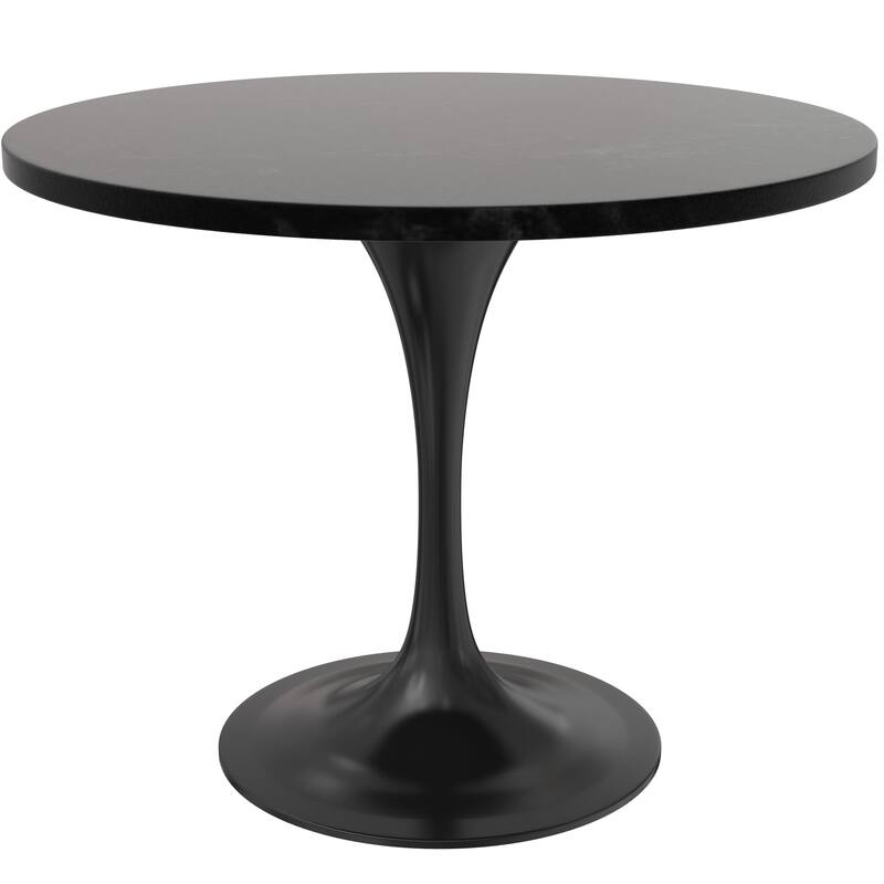 LeisureMod Verve 36" Round Dining Table with MDF Wood TableTop and Black Steel Base for Kitchen & Dining Room - Black