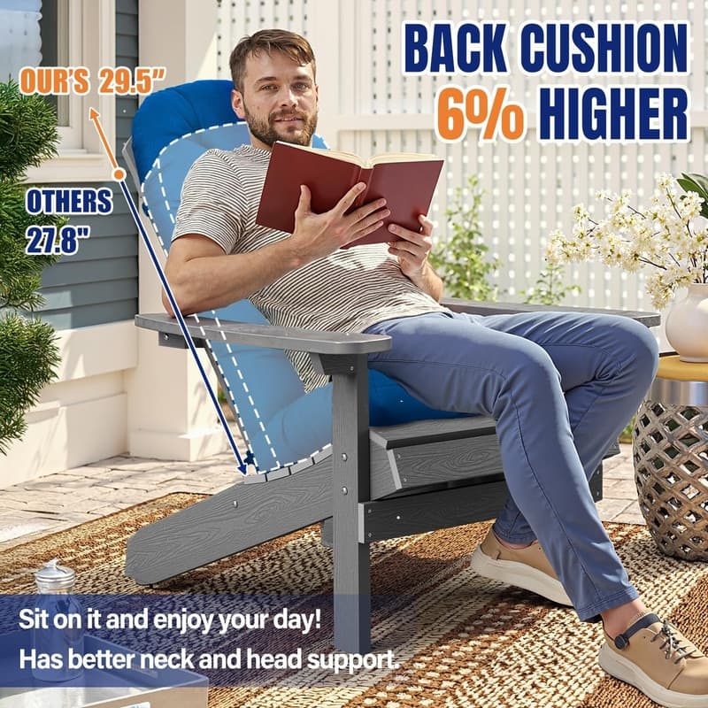 WINSOON 49x20x5 Inch Adirondack Chair Cushion Set of 2, Thickened and High Back Chair Cushion