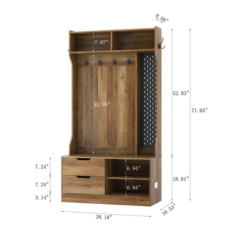 Hall Tree with 6 Hooks,Coat Hanger, Entryway Bench, Storage Bench,for Entrance, Hallwa
