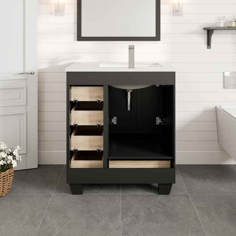 Happy 30"W Bath Vanity with Carrara Quartz Top and Undermount Sink
