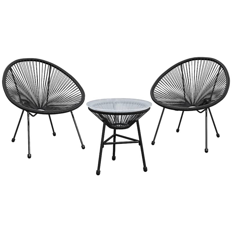 3 Piece Outdoor Acapulco Patio Bistro Set - Black