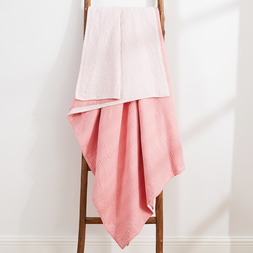 Melange Hand Stitched Kantha Collection Solid Reversible Coverlet or Shams