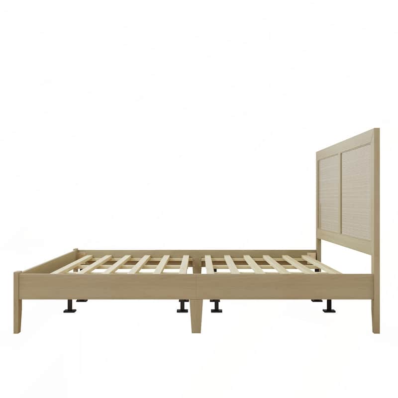 Solid Wood Platform Bed With Rattan