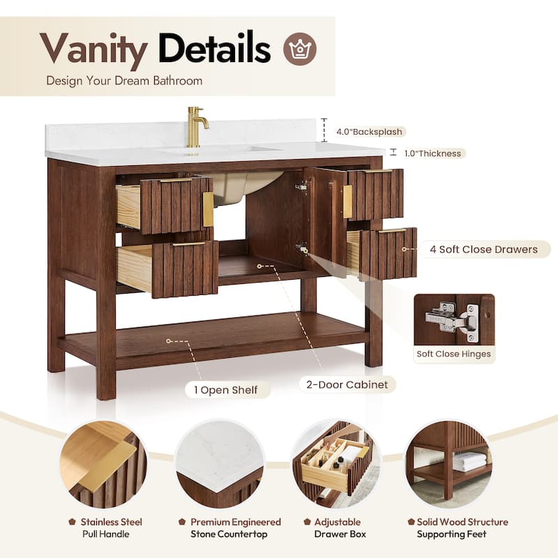 Tehran Bath Vanity with Composite Stone Top without Mirror