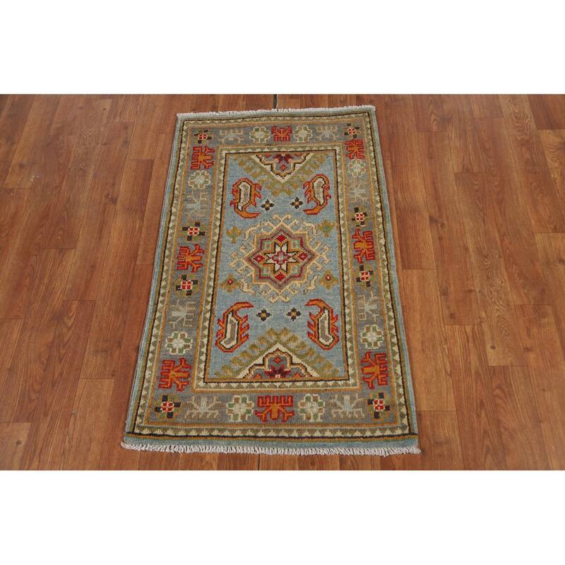 Geometric Kazak Oriental Accent Rug Hand-Knotted Wool Carpet - 2'0" x 3'0"