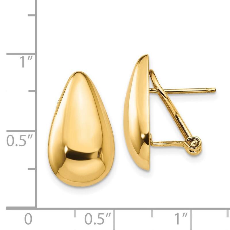 Curata 14k Yellow Gold Polished Teardrop Omega Back Post Earrings - 20x10mm