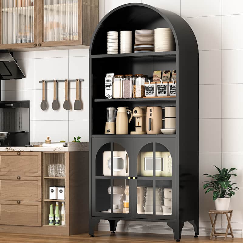 73.6-Inch Arched Metal Storage Display Cabinet with Adjustable Shelves