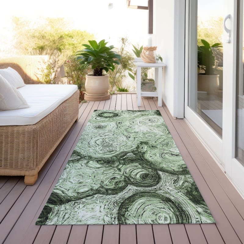 Machine Washable Indoor/ Outdoor Chantille Abstract Waves Rug