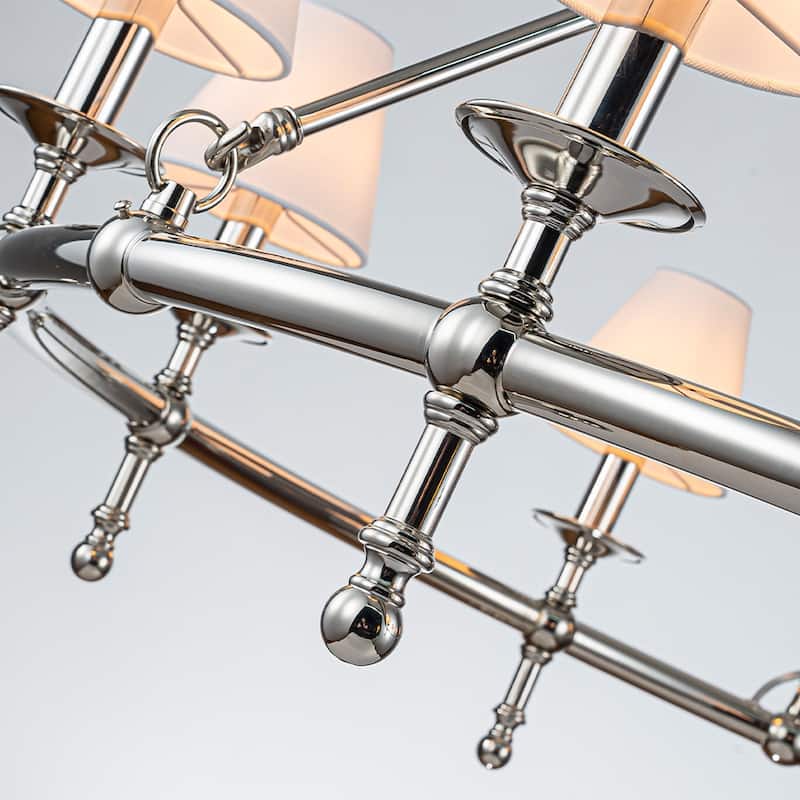 6-Light Classic Chandelier Pendant Fixture with White Shades for Elegant Interior Lighting