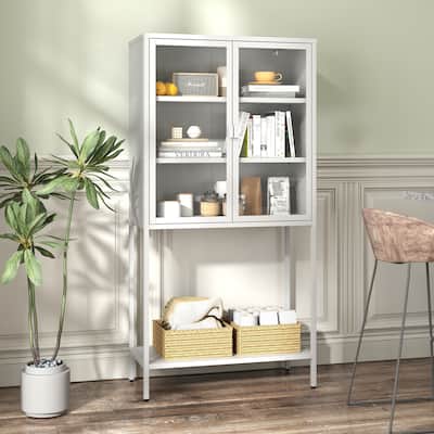 Steel Storage Cabinet with Glass Doors & Adjustable Shelves