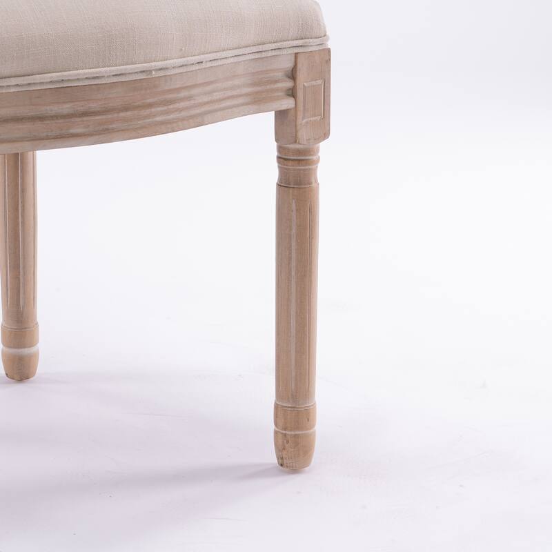 Set of 2 French Style Solid Wood Frame Linen Fabric Rattan Back Dining Chairs