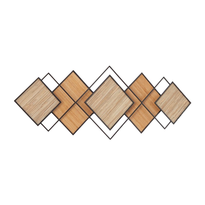 Bamboo Wood Geometric Overlapping Diamond Wall Decor with Metal Wire - Brown - Roche River Decor