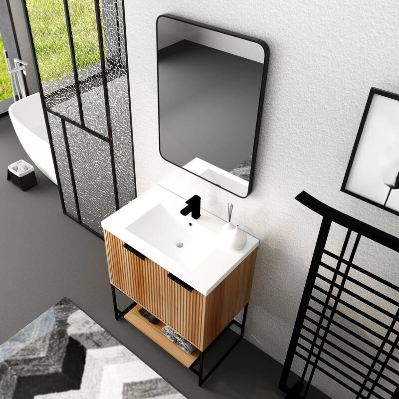 30-Inch Freestanding Bathroom Vanity with Resin Basin, Soft Closing Doors & Drawers, Solid Plywood Construction