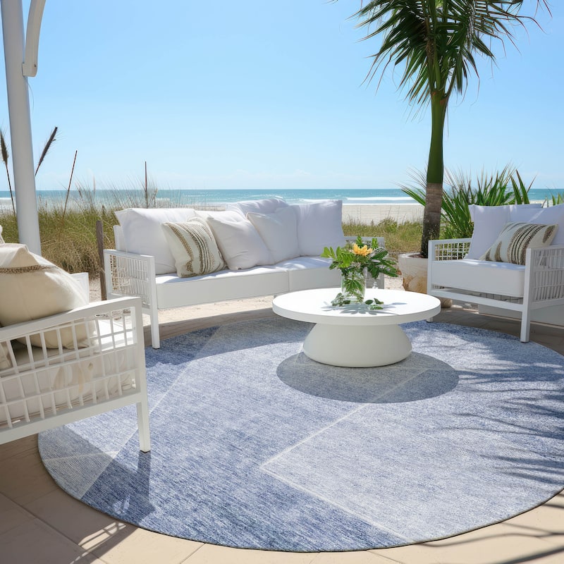 Machine Washable Indoor/ Outdoor Chantille Contemporary Abstract Rug - Blue - 8' x 8'