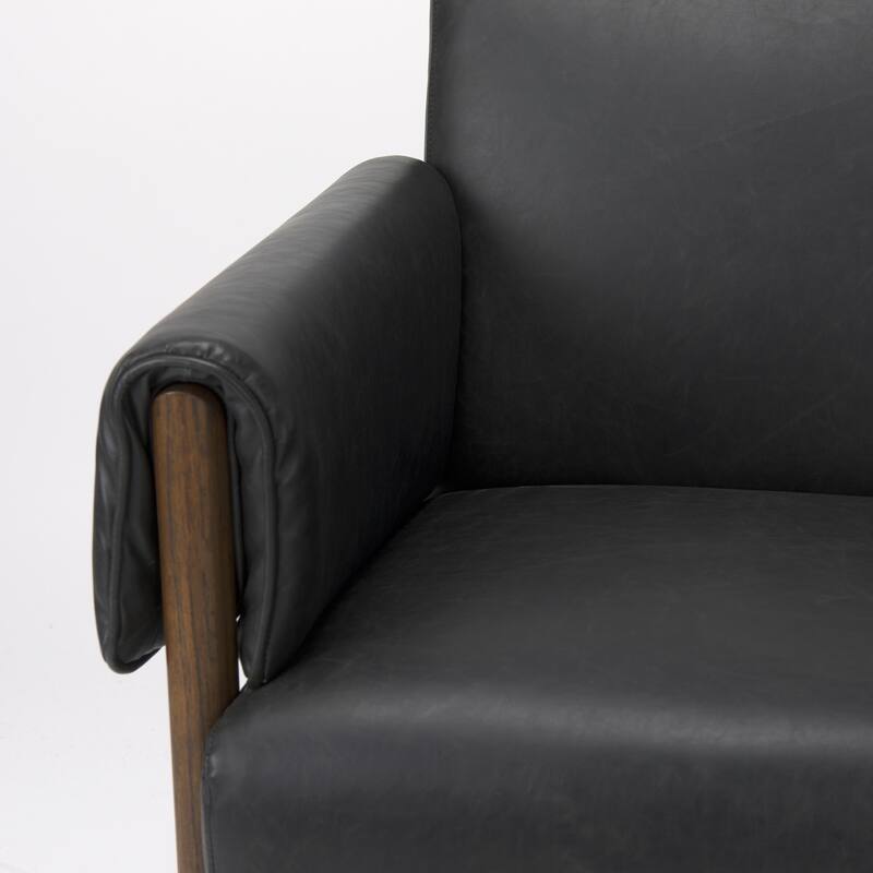 Ashton Black Faux Leather Fabric w/ Dark Brown Solid Beechwood Frame Accent Chair - 28.5"W x 29.7"D x 31.4"H